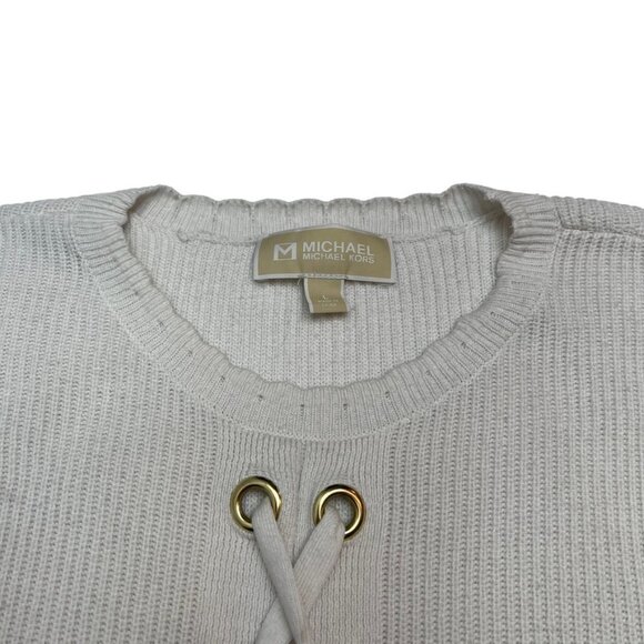 Michael Kors Cotton Blend Beige Lace Front Pullover Sweater Size L - Picture 9 of 10